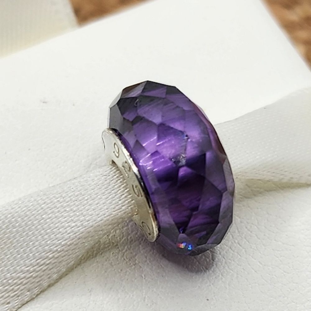 NIB AUTHENTIC PURPLE FACETED MURANO CHARM BEAD STERLING SILVER FOR PANDORA
